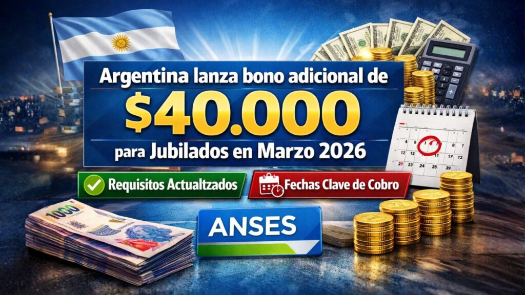Argentina lanza bono adicional de $40.000 para jubilados en Marzo 2026